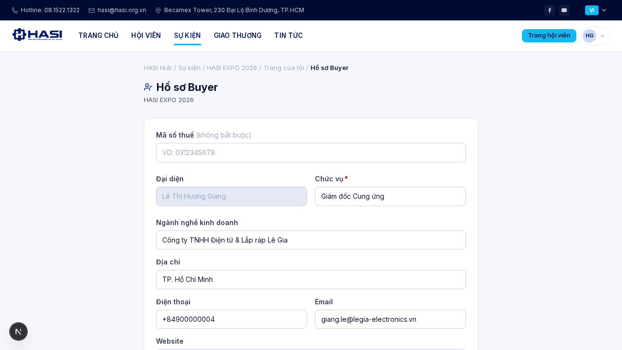 Vào hồ sơ Buyer của sự kiện